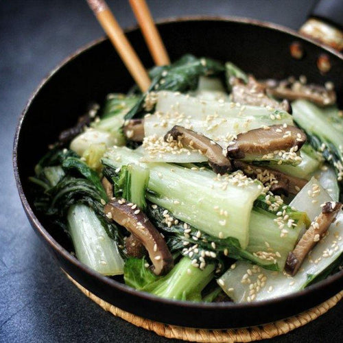 Receta: Pak Choi & Shitake en Aceite de Ajonjolí